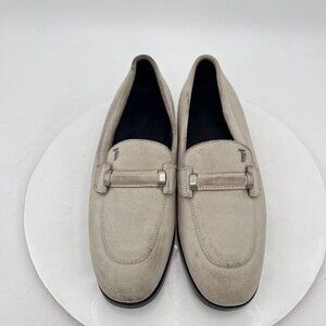 Tod's Women Size EU 38.5 US 8.5 Light Grey Suede Penny Loafer Low Heel Shoes